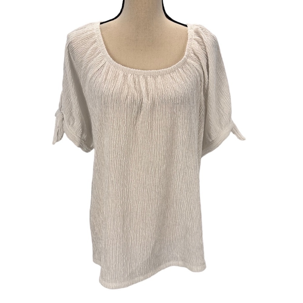 Style & Co Short Sleeve with Tie Round Neck Blouse - White - size 2X